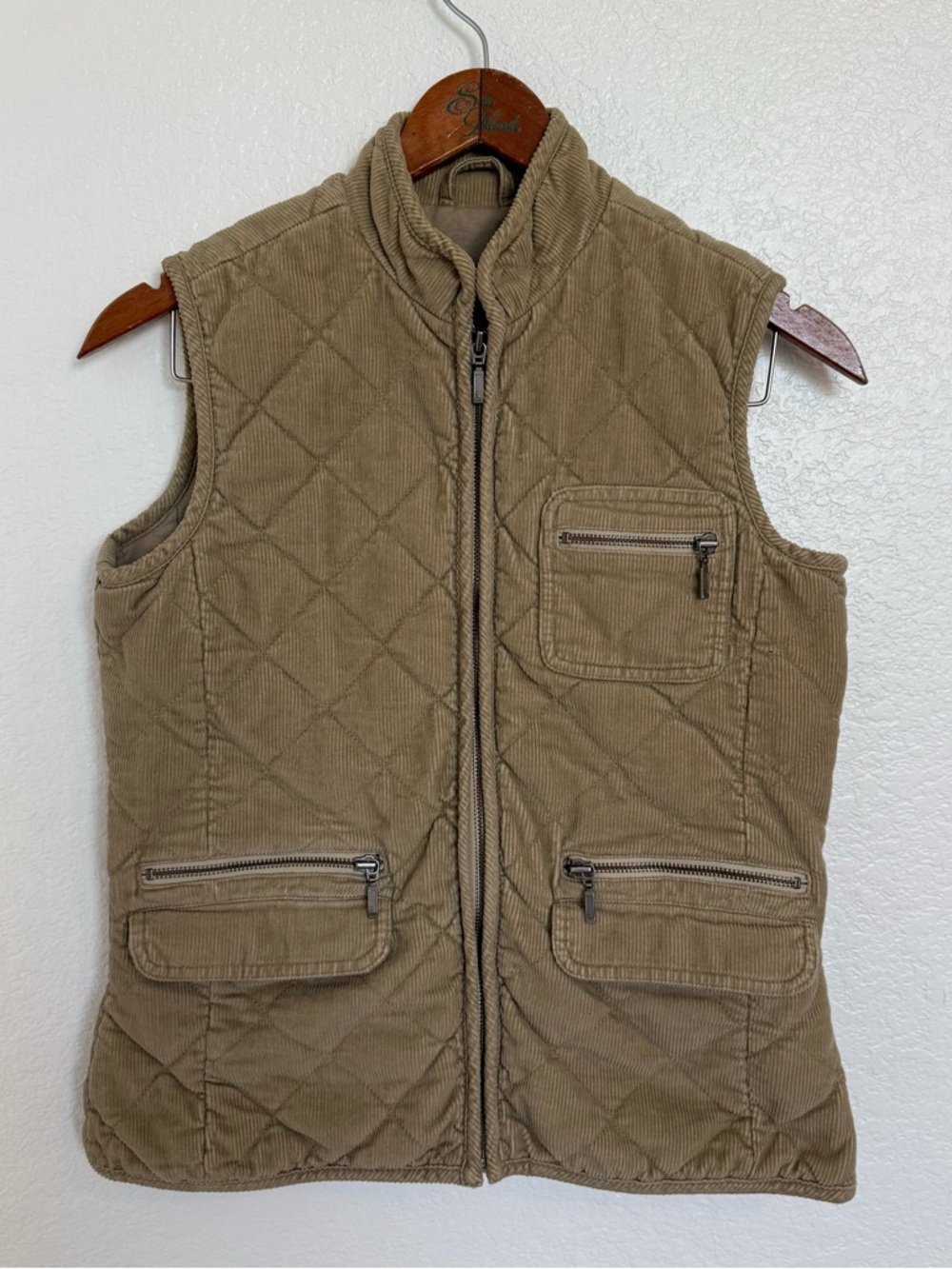Eddie Bauer Quilted Corduroy Zip Vest Women's Size XS Khaki Tan